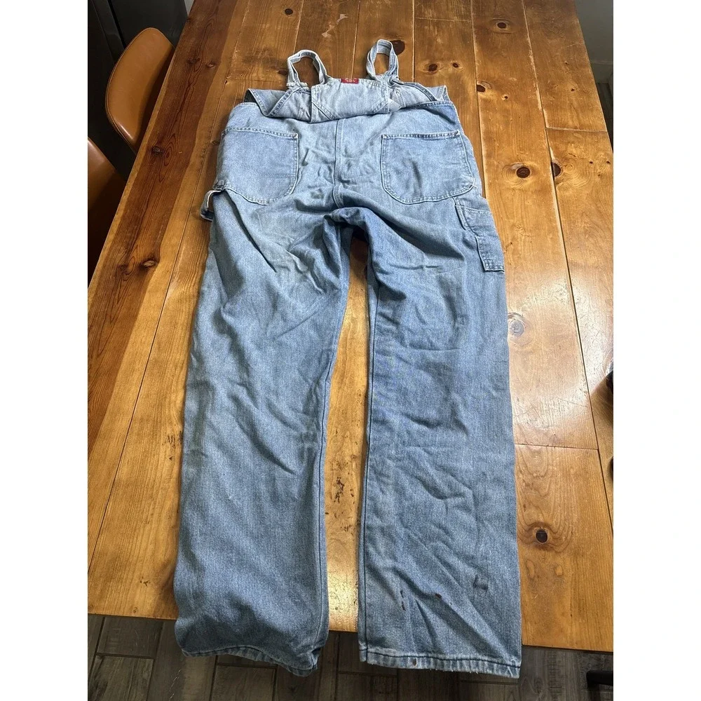 Vintage Dickies Men's Denim Overalls Light Wash Blue Workwear Bib Pants 38x34